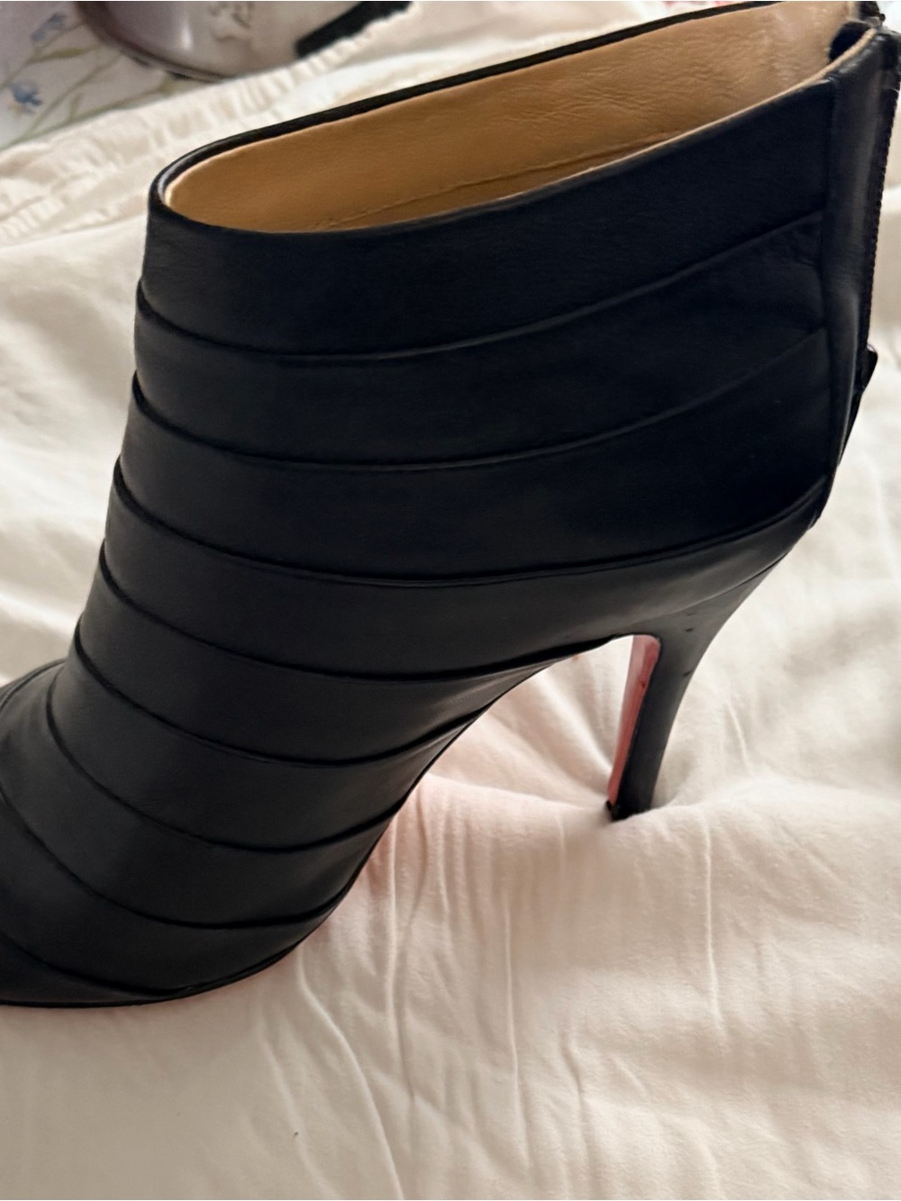 Christian Louboutin Black Quilted Leather Ankle Boot with Signature Red Sole